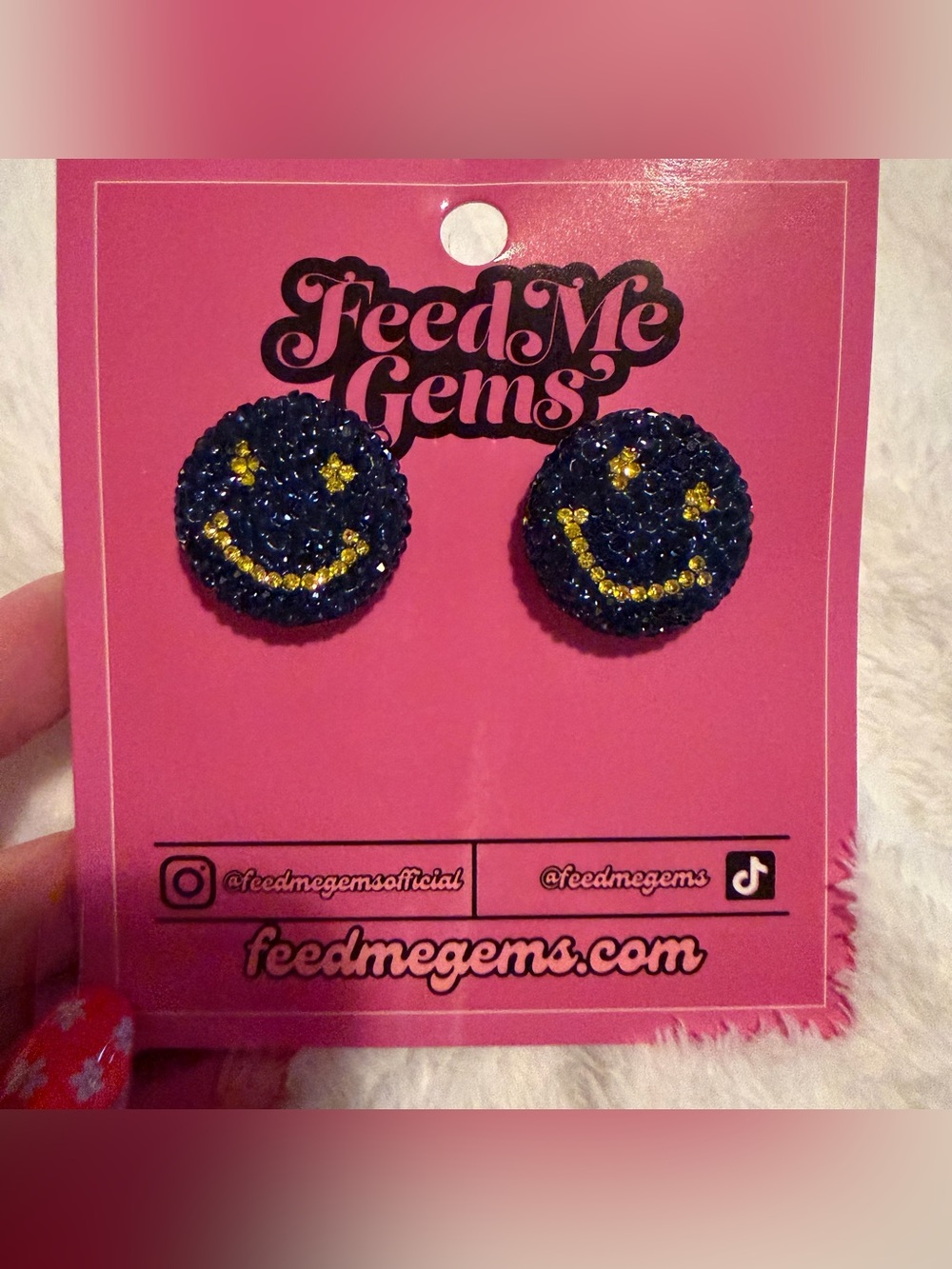 Feed Me Gems Navy & Yellow Smiley Face Earrings Down syndrome awareness